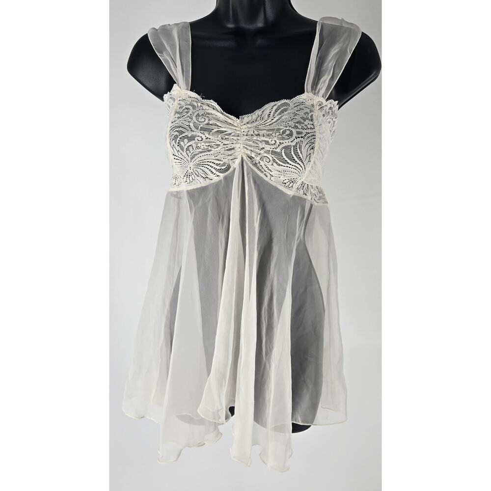 Vintage Victoria's Secret Gold Label Sheer Babydoll Lace Nightie White Bridal